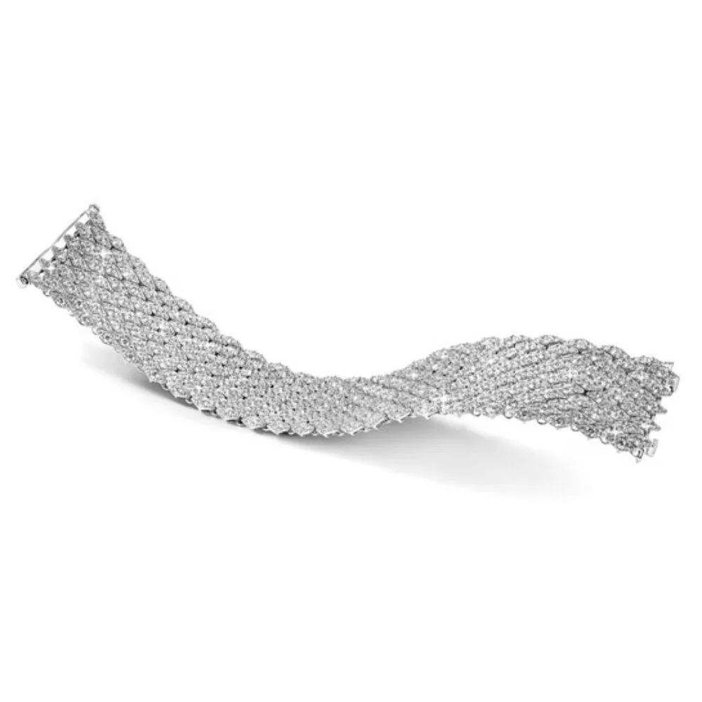 Sterling Shimmer Sterling Silver Rhodium-Plated CZ Mesh Bracelet – 6.75”